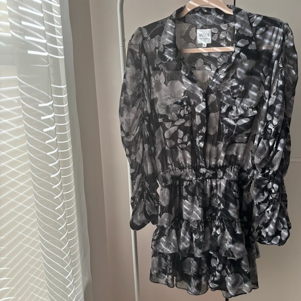 MISA Los Angeles Adora Black Gray White Color Dress Size M - Picture 3 of 3